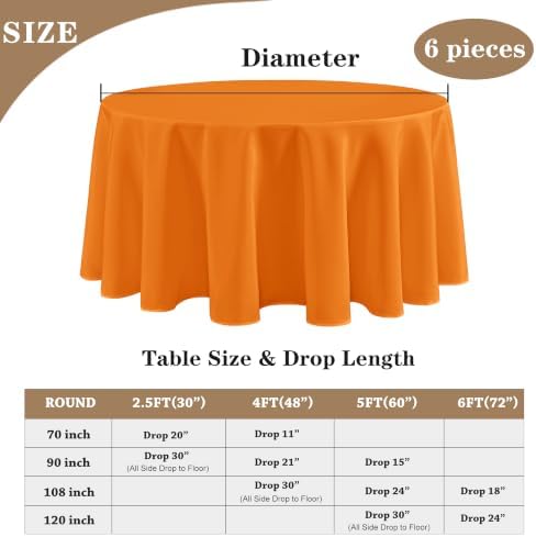 Fitable 6 Pack Orange Tablecloths 108 Inch Round for 36"-84" Tables - Image 5