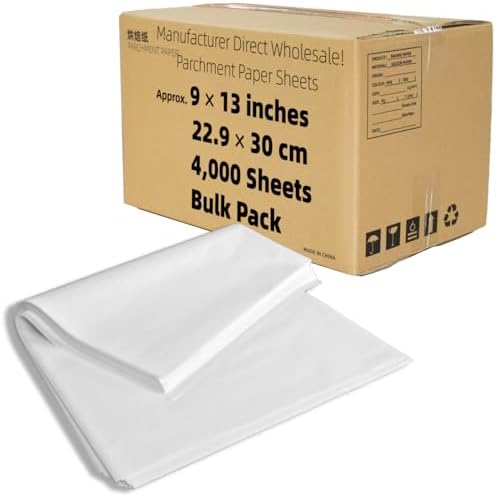 Bulk 9x13 Parchment Paper 4000 Sheets Commercial Grade Pre-cut Baking Paper | High heat non-stick parchment for quarter sheet pans; commercial grade for baking, roasting & food wrapping use by DanjureinParchmentManufacturer