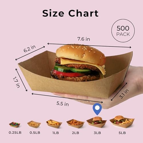 Fit Meal Prep 500 Pack 3 lb Paper Food Boats Heavy Duty Disposable Trays, Kraft Brown for Parties Fairs Picnics Carnivals, Holds Tacos Nachos Fries Hot Dogs Grease Resistant - Image 2