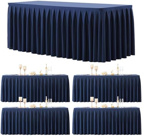 4 Pack Navy Blue Rectangle Tablecloth 6 FT Stretch Spandex Fitted Table Cloth for 6 Foot Rectangle Tables Banquet Tablecloths Wrinkle Free Table Cover Skirt Stitch Ruffle Tablecloth for Party Wedding by Tao-GePartyDecorations
