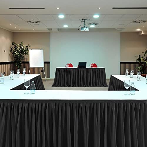 PARTISKY White Polyester Table Skirt for Rectangle Tables 14ft, Wrinkle Resistant Pleated Ruffle Table Cloth for Birthday Party Banquet Wedding Baby Shower - Image 2