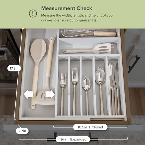 KitchenEdge Silverware & Utensil Drawer Organizer, 10.5-19 in, Gray Bamboo | Cutlery, flatware, food-safe contract grade, kitchen drawer fit - Image 4