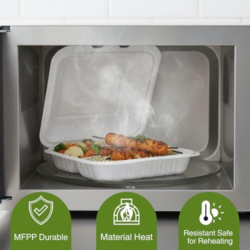 Front Lock MFPP Hinged Container, White, Vented, 1 Compartment, 7" x 7", Disposable Takeout Boxes, Durable Microwaveable To-Go Containers for Restaurant & Food Service,150pc - Image 7