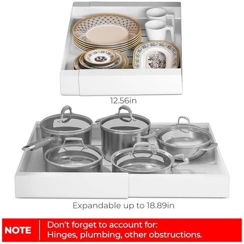 Pull Out Cabinet Organizer -Expandable – 12.56 x 18.89 Inch Pots And Pans Organizer Under Cabinet – Heavy Duty Carbon Steel Pull Out Drawers – Easy Installation No Screw Adjustable Cabinet Drawers - Image 5