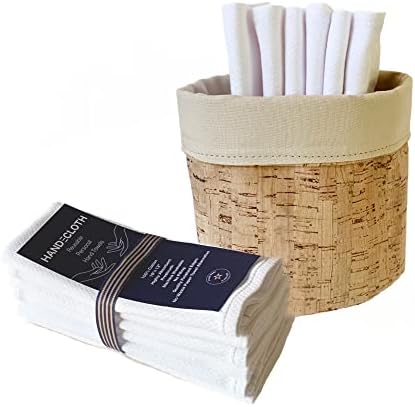 Reusable Paper Towel Set/Towels with Cork Fabric Basket/American Made/Machine Washable/Absorbent and Durable Edges and No Pilling (Reversible Khaki & Cork Basket, 12 Towels) by HANDECLOTHbyTutenago