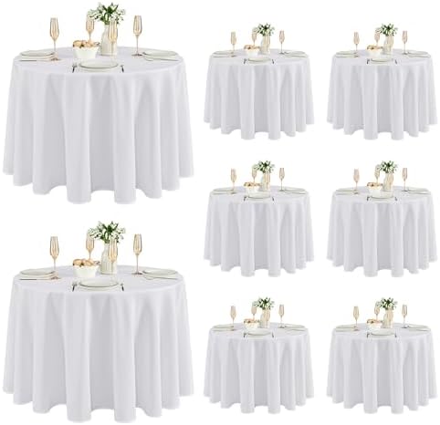 Fitable 8 Pack White Round Tablecloths 120 Inch for 48"-96" Tables by Fitable