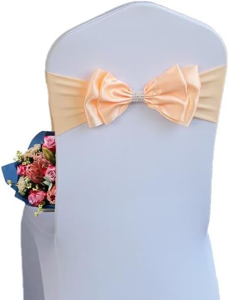 50 PCS Spandex Chair Sash Bow Tied,Elastic Sashes Chair Bands for Wedding Party Reception Events Celebration Banquets Hotel Event Decorations Chairs Decoration(Pink Champagne) by DDCBNS