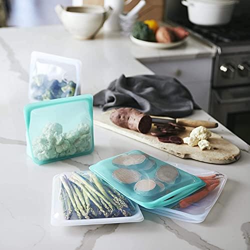 Stasher Reusable Silicone Storage Bags, Food Storage Containers, Microwave and Dishwasher Safe, Leak-free, Stand Up - Mid (Aqua) and Sandwich (Aqua) - Image 3