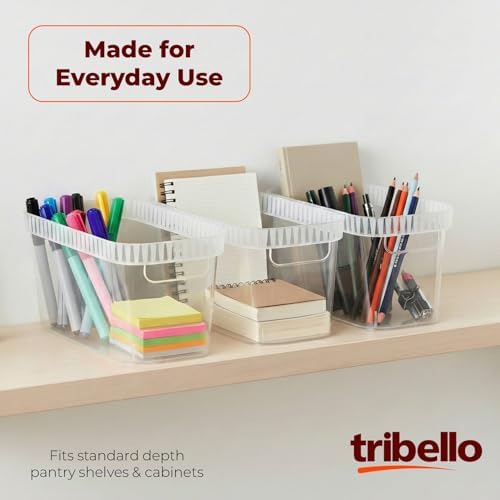 Tribello Modern Narrow Organizer Storage Bin, Slim Clear Plastic Household Storage Container for Kitchen Pantry storage, Under Sink Bin, Bathroom/Laundry Room - 6 Pack (Narrow - 15” X 6” X 6”) - Image 6