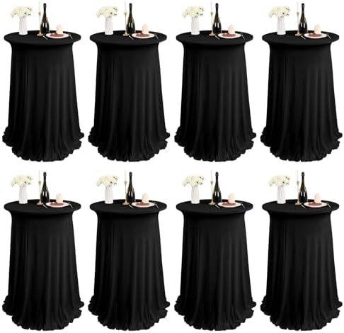 8 Packs Black Round Cocktail Table Skirt 24"x 43" by REWOMC