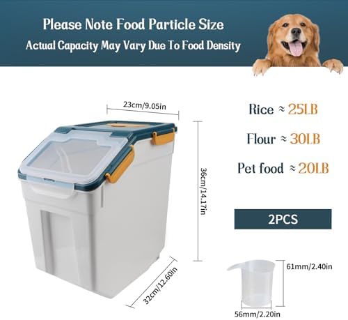 2 Pack Large Flour Storage Container 25 lb, Airtight Food Storage Bins with Wheels & Locking Lid, BPA Free Rice Grain Organizer with Measuring Cup, Flour Bin for Kitchen Pantry (Blue) - Image 2