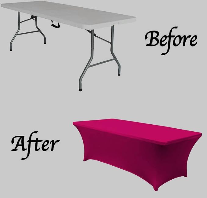 MDS® Pack of 12 Spandex Tablecloth 6FT Tight Fitted Stretch Table Cover – Washable Wrinkle-Free Reusable Elastic Patio Tablecloth for Wedding, Party, Banquet, Trade Show, Event Décor - Magenta - Image 4