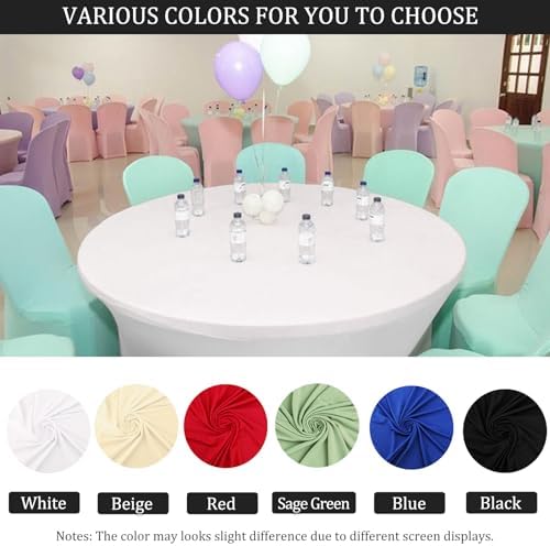 8 Pack 5FT Round Spandex Tablecloth 60” White Round Elastic Table Cover Washable Wrinkle Resistant Fitted Stretch Table Cover for Wedding Party Birthday Banquet Bar Events - Image 4