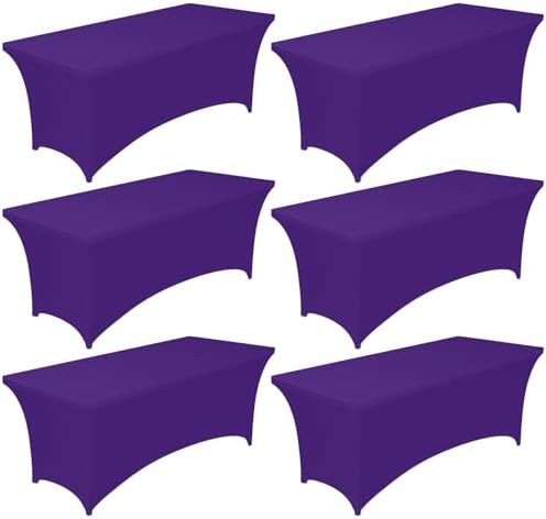 Pureegg Spandex Tablecloth 6ft - 6 Pack, Fitted and Stretch Table Cover for Rectangle Tables, Wrinkle-Resistant and Secure Fabric for Outdoor, Picnic, Party, Wedding, Banquet and Birthday, Purple by Pureegg