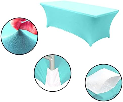 MDS® Pack of 15 Spandex Tablecloth 8FT Tight Fitted Stretch Table Cover – Washable Wrinkle-Free Reusable Elastic Patio Tablecloth for Wedding, Party, Banquet, Trade Show, Event Décor - Aqua Blue - Image 4