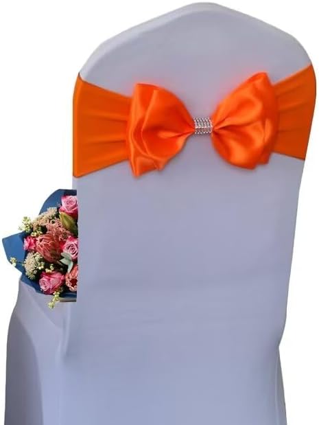 10 PCS Spandex Chair Sash Bow Tied,Elastic Sashes Chair Bands for Wedding Party Reception Events Celebration Banquets Hotel Event Decorations Chairs Decoration(Orange) by DDCBNS