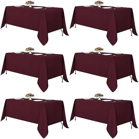 Fitable 6 Pack Burgundy Tablecloths 70x108 Inch for 6 Foot Rectangle Tables by Fitable