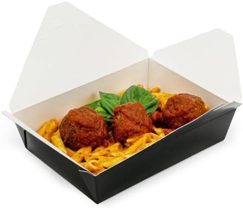 FC Meyer MeyerPak #4 Take Out Cartons, Leak & Grease Resistant Take Out Boxes, Earth-Friendly Disposable To Go Food Containers, 7 3⁄4” x 5 1⁄2” x 3 1⁄2“, Small, Black, Pack of 15 by FCMeyerPackagingLLC