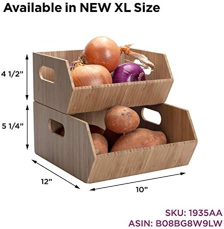 MobileVision Bamboo Storage Bins for Pantry & Kitchen Cabinet Organizer Multi-Purpose 2 PC Stackable Set for Canned Goods, Vegetables, Pouches, Boxed Meals & more - Image 5