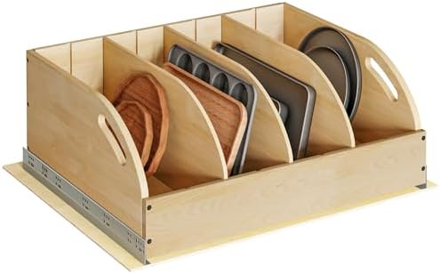 WelFurGeer Birchwood Pot and Pan Organizer with Soft-Close Drawer, Pull Out Cabinet Organizer, Heavy-Duty Slide-Out Storage for Baking Sheets, Cutting Boards, and Kitchen Utensils by WelFurGeer