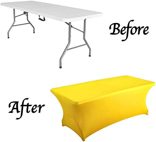 MDS® Pack of 5 Spandex Tablecloth 6FT Tight Fitted Stretch Table Cover – Washable Wrinkle-Free Reusable Elastic Patio Tablecloth for Wedding, Party, Banquet, Trade Show, Event Décor - Yellow - Image 5