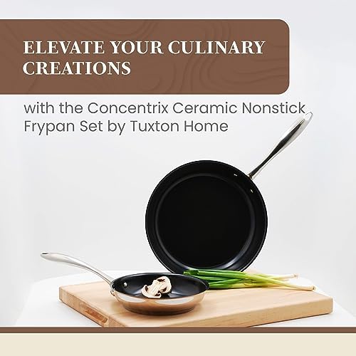 Non Stick Frying Pans - Tuxton Home Concentrix 2-Piece Stainless Steel Pan Set - Stove & Oven Compatible 8-inch & 11-inch Ceramic Frying Pan with Riveted Handles - Cayenne Red Nonstick Pan Set - Image 2