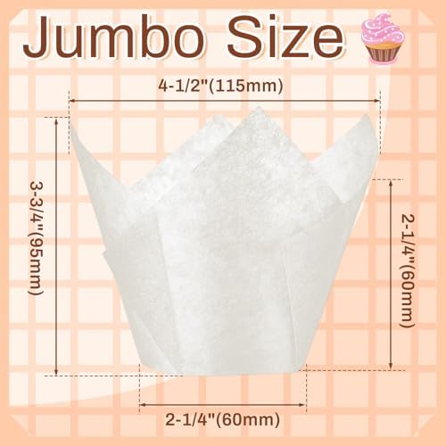 Motiskyy 600 Pcs Jumbo Muffin Liners for Baking 2-1/4" x 4" Large Tulip Cupcake Liners Greaseproof Cupcake Wrapper Paper for Weddings Birthday Christmas Anniversaries Party (Light Brown,White,Brown) - Image 2