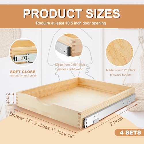 Sintuff 4 Pack Wooden Pull out Tray Cabinet Organizer, 18'' X 21'' - Image 3