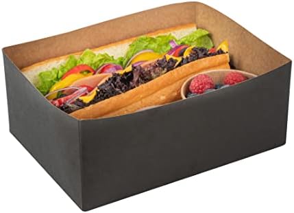 Restaurantware Bio Tek 8.4 x 6 x 3.5 Inch Burger Trays 100 Disposable Paper Food Trays - Recyclable Sturdy Black Paper Movie Snack Trays For Meals Snacks And Baked Goods by Restaurantware