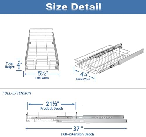Pull Out Cabinet Organizer 5½" W x 21½" D, Heavy Duty Cabinet Pull Out Shelves, Slide Out Drawers Organization for Kitchen Cabinets Bathroom - Image 3
