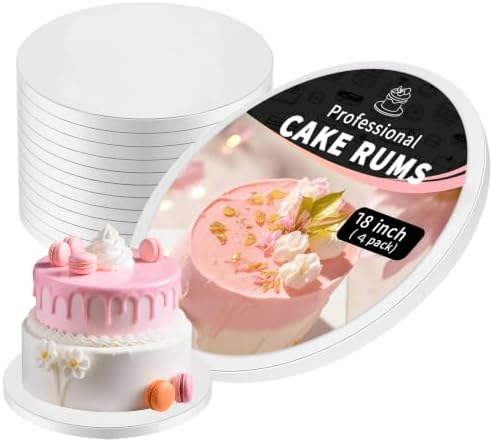 18 Inch Cake Board Drums Round, 4-Pack, White, Sturdy 1/2" Thick Heavy Or Multi-Tiered Cakes for Bithday Wedding Party. (18inch(4pack)) by CHENZEM