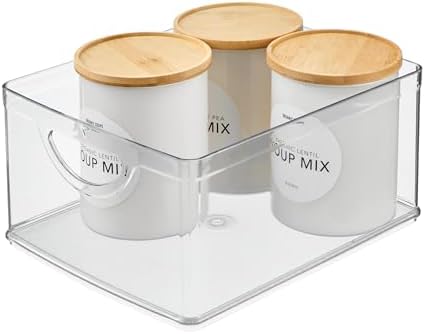 iDesign Plastic Stackable Kitchen Cabinet Storage Bin, Clear | With Handles, Pantry Organizer by iDesign
