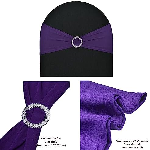 10pcs Stretch Spandex Chair Sashes for Wedding Party Banquet Decoration Elastic Bulk Chair Bands with Buckle Engagement Event Birthday Graduation Meeting (Purple) - Image 2