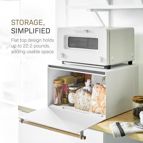 YAMAZAKI Home Modern Bread Box – Steel + Wood Countertop Bread Storage Container, Large White Bread Box for Kitchen Countertop, Space-Saving Bread Keeper, Easy Access Lid | Large bread box for kitchen countertops. Features an easy-access lid to keep br... - Image 5