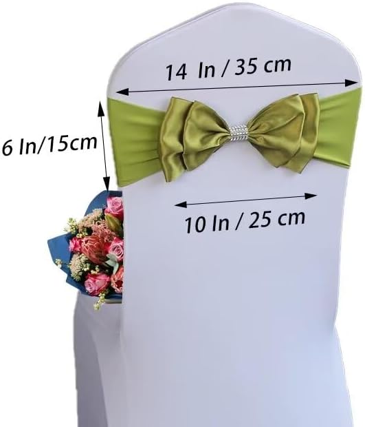 25 PCS Spandex Chair Sash Bow Tied,Elastic Sashes Chair Bands for Wedding Party Reception Events Celebration Banquets Hotel Event Decorations Chairs Decoration(Army Green) - Image 2