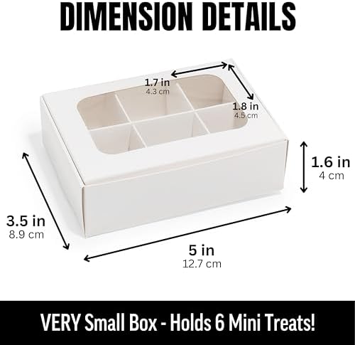 25 pcs White Mini Truffle Box for 6 treats with Windows and Dividers, Bakery Boxes, 5 x 3.5 x 1.57 Inches VERY SMALL Baking Boxes, Square Truffles Box for Gift Giving - Image 2