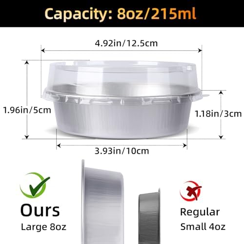 Beasea Pie Tins with Lids 8oz, 100 Pack 4 Inch Disposable Mini Creme Brulee Ramekins Silver Small Aluminum Foil Pie Tart Cake Baking Pans Individual Round Containers Oven Safe for Baking - Image 2