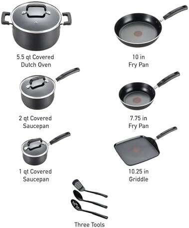 T-fal 20 piece set of Signature Nonstick Cookware with Ice Force German Stainless Steel Kitchen Knife Set and Wood Block - Image 2