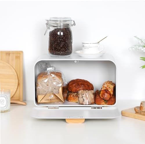 White Bread Box for Kitchen Countertop - Large Capacity Bread Storage Container Farmhouse Bread Box - Stylish Metal Bread Keeper - Image 5