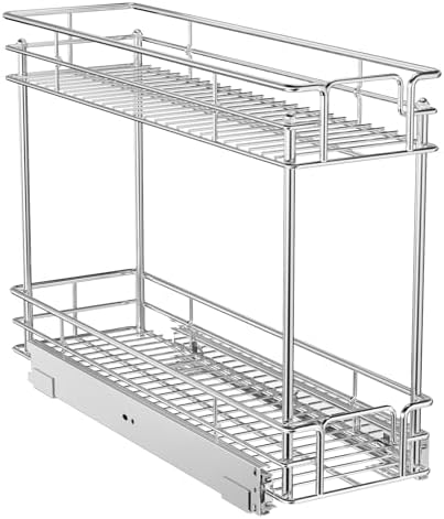 ROOMTEC Pull Out Spice Rack for Narrow Cabinet (8½" W X 21" D),2 Tier Slide Out Cabinet Organizer and Pull Out Shelves Under Cabinet Storage for Kitchen, Chrome by ROOMTEC