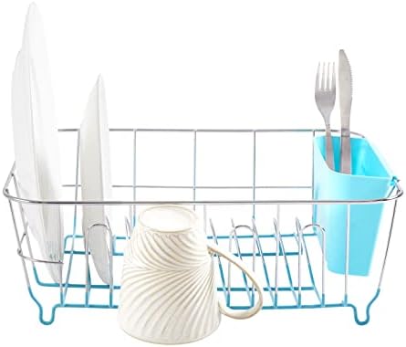 Sweet Home Collection 2 Piece Dish Drying Rack Set Drainer with Utensil Holder Simple Easy to Use Fits in Most Sinks, 14.5" x 13" x 5.25", Turquoise Blue (Pack of 12) - Image 2