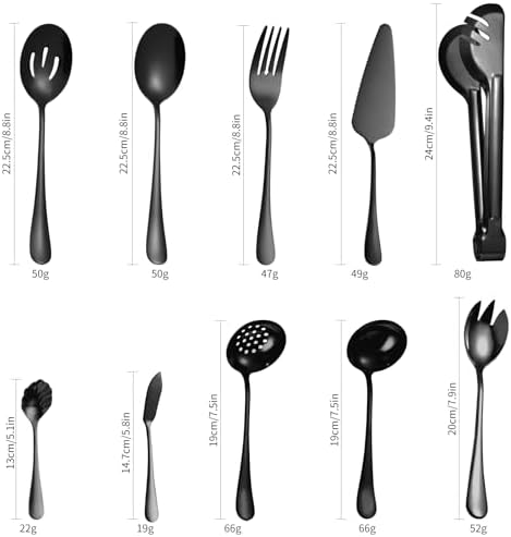 Black Serving Utensils Set 10-Piece Stainless Steel Kitchen Catering Flatware include Catering Tong Big Spoons and Ladles Servers Large Fork Spatula Ideal for Home and Restaurant Use - Image 2