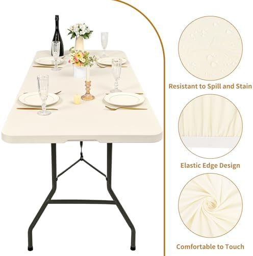 6 Pack Stretch Table Top Cap Cover, Ivory, 30" x 72" - Image 3