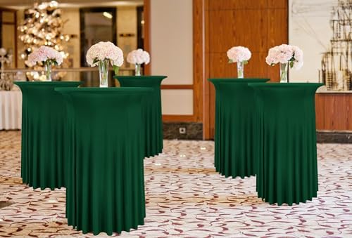 8 Packs Dark Green Round Cocktail Table Skirt 32"x 43" - Image 4