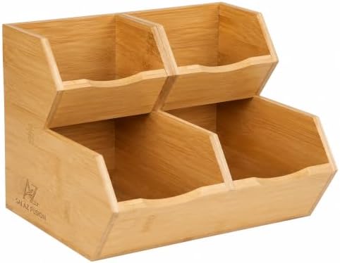 Bamboo Pantry Storage Bins - Set of 4 (2 Large, 2 Small) Stackable Potato and Onion Storage Bin Set - Produce Organizer for Kitchen Organization and Storage - Fruit and Vegetable Baskets by Unknown