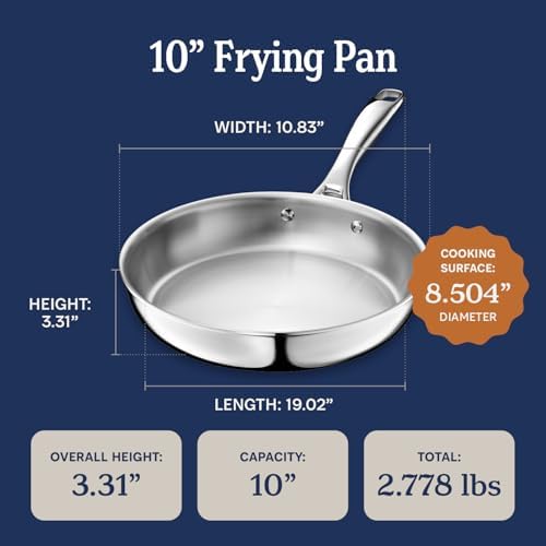 LEGEND COOKWARE 5-Ply Stainless Steel 10-Inch Frying Pan - Induction Compatible, Oven Safe 800°F - Non-Toxic, No Coatings - Even Heating, Won't Warp - Built to Last Generations - Image 6