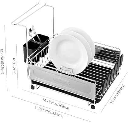happimess Dish Drying Rack Compact Stainless Steel, 17.25", Silver/Black - Image 4