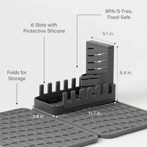 Dorai Home Collapsible Dish Drying Rack with Stone Dish Pad - Kitchen Counter Set with Diatomaceous Earth Stone Dish Mat for Quick Drying - Space-Saving Design - Large 24.6" x 16.5", Slate - Image 5