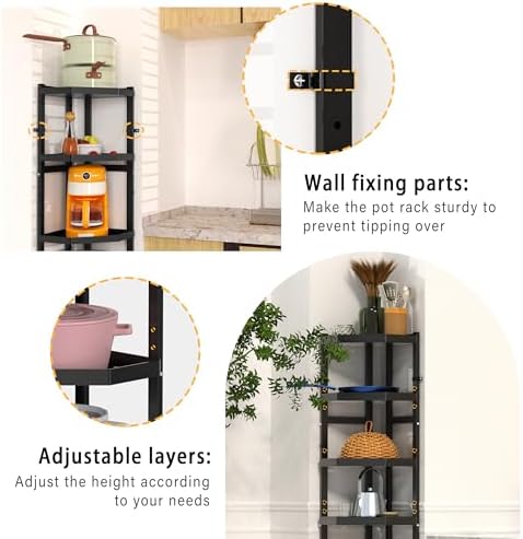 7-Tier Multifunctional Adjustable Pan & Pot Rack for Kitchen, Pan Organizer, Pot Organizer Organization & Storage, Pot Lid Organizer (Corner 7-tier wall mount) - Image 4