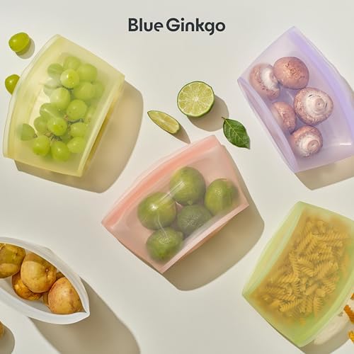 Blue Ginkgo Silicone Food Storage Bags, 4-Pack, Reusable, Made in Korea | Leakproof. Stand Up. Freezer and Dishwasher Safe. (Forest Green) - Image 7